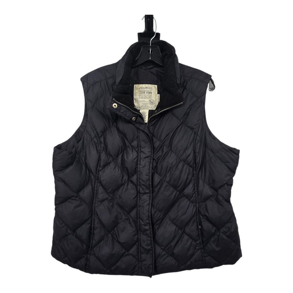 Eddie Bauer EB 700 Full Zip Quilted Down Puffer Vest Women's XXL Black Outdoor